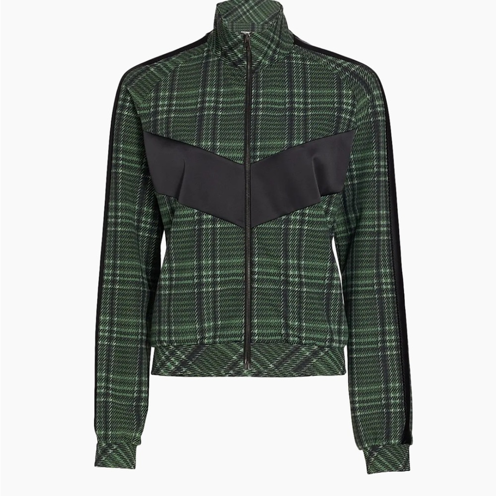 Chiara Boni Utaki Green Plaid Zip-Front Track Jacket Black Accent NWT Size 0 - Picture 2 of 14
